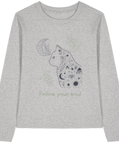 Graues Katzen Longsleeve Damen mit spirituellem Design und Katze