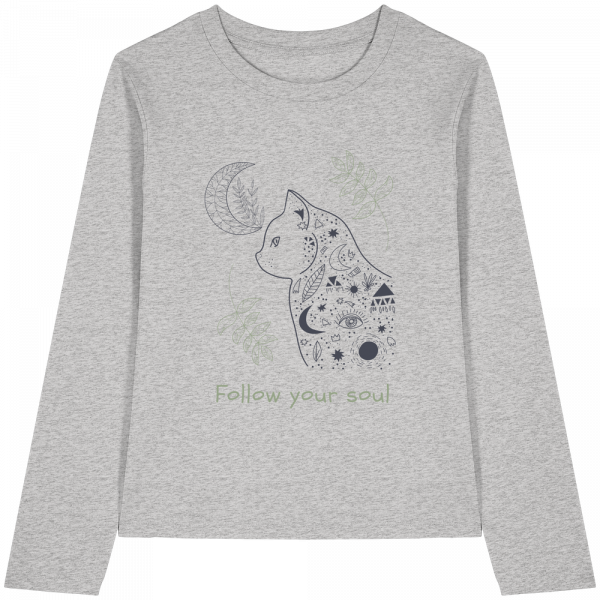 Graues Katzen Longsleeve Damen mit spirituellem Design und Katze