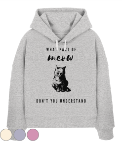 Grauer Katzen Hoodie Damen mit lustigem Meow Spruch und Katzenmotiv von LEODIN Design