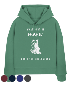 Katzen Hoodie Damen Spruch grün mit weißem Meow Print minimalistisches Katzenmotiv