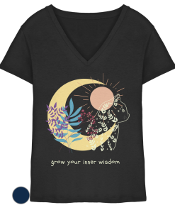 Schwarzes Katzen Shirt Damen mit hellem spirituellen Katzenprint