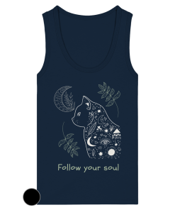 Dunkelblaues Katzen Tank Top Damen mit spirituellem Design und Katze