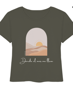Khaki Beach Shirt Damen mit minimalistischem Sonne Meer Motiv