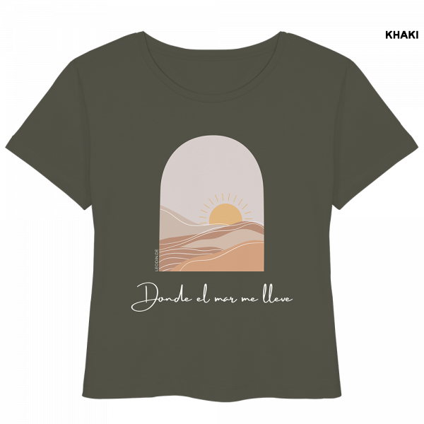 Khaki Beach Shirt Damen mit minimalistischem Sonne Meer Motiv