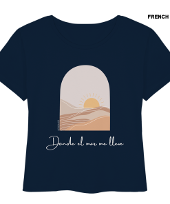 Marineblaues Beach Shirt Damen mit heller Sonnenillustration