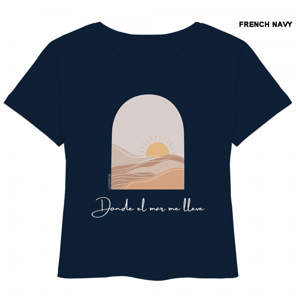 Marineblaues Beach Shirt Damen mit heller Sonnenillustration