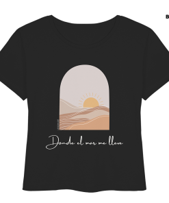 Schwarzes Beach Shirt Damen mit hellem Sonne Meer Design