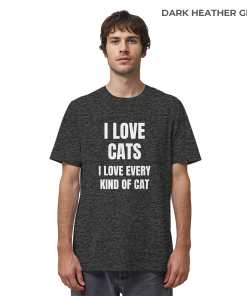 Mann trägt dunkelgrau meliertes Cat Lover Statement Shirt mit minimalistischem Katzen Spruch