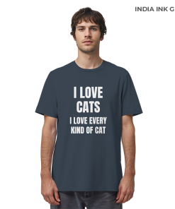 Mann trägt antrazithfarbenes Cat Lover Statement Shirt mit minimalistischem Katzen Spruch