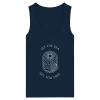 Marineblaues Tank Top Damen mit Sonne und Wellenmotiv in Ice Blue
