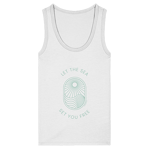 Weißes Tank Top Damen mit mintfarbenem Let the Sea Set You Free Print