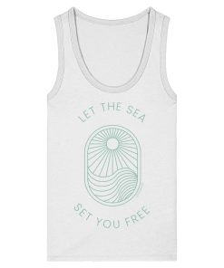 Weißes Tank Top Damen mit mintfarbenem Let the Sea Set You Free Print