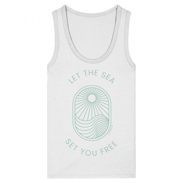 Weißes Tank Top Damen mit mintfarbenem Let the Sea Set You Free Print