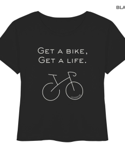 Schwarzes Rennrad T-Shirt Damen aus Bio-Baumwolle mit Fahrradmotiv und Statement Schriftzug