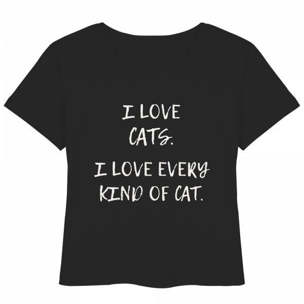 schwarzes Katzenliebhaber Shirt mit Aufdruck „I love every kind of cat“ aus Bio-Baumwolle