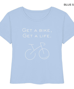 Hellblaues Fahrrad T-Shirt Damen Bio mit minimalistischer Bike Grafik und Spruch