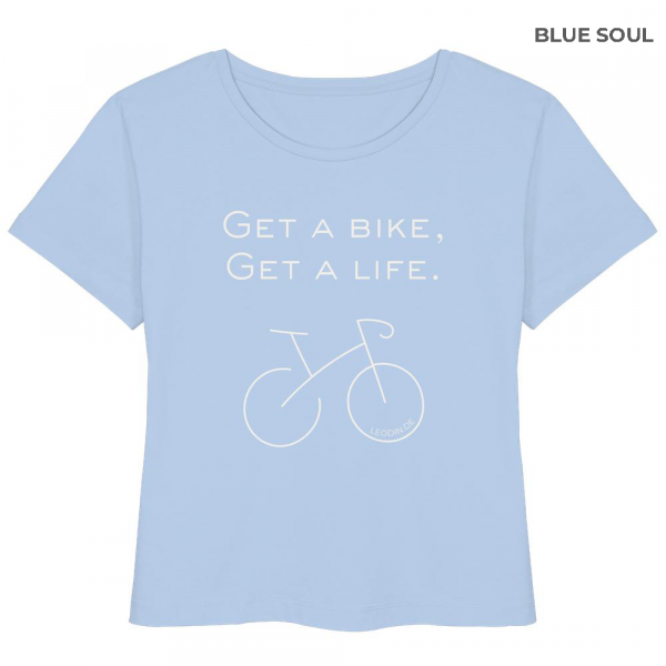 Hellblaues Fahrrad T-Shirt Damen Bio mit minimalistischer Bike Grafik und Spruch