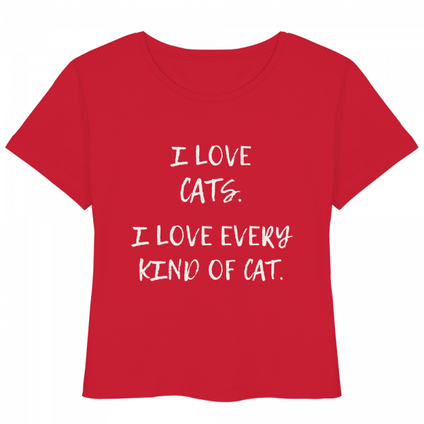rotes Katzenliebhaber Shirt mit Aufdruck „I love every kind of cat“ aus Bio-Baumwolle