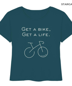 Petrolblaues Fahrrad T-Shirt Damen Bio mit minimalistischem Rennrad Design und Schriftzug