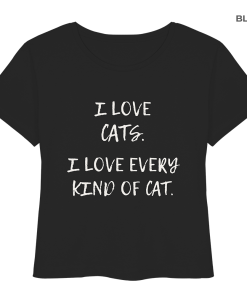schwarzes Katzenliebhaber Shirt mit Aufdruck „I love every kind of cat“ aus Bio-Baumwolle