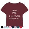 bordeauxfarbenes Katzenliebhaber Shirt mit Aufdruck „I love every kind of cat“ aus Bio-Baumwolle