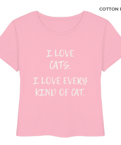rosanes Katzenliebhaber Shirt mit Aufdruck „I love every kind of cat“ aus Bio-Baumwolle