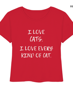 rotes Katzenliebhaber Shirt mit Aufdruck „I love every kind of cat“ aus Bio-Baumwolle