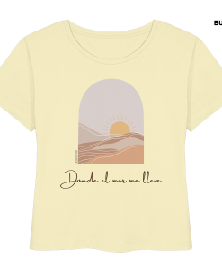 Hellgelbes Sommer Shirt Damen mit Sonne und Wellen Design