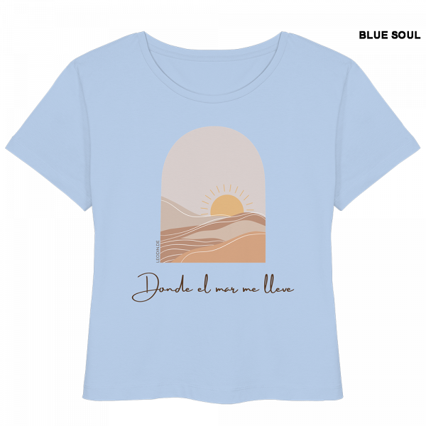 Hellblaues Sommer Shirt Damen mit Sonne Meer Design und Donde el mar me lleve Schrift