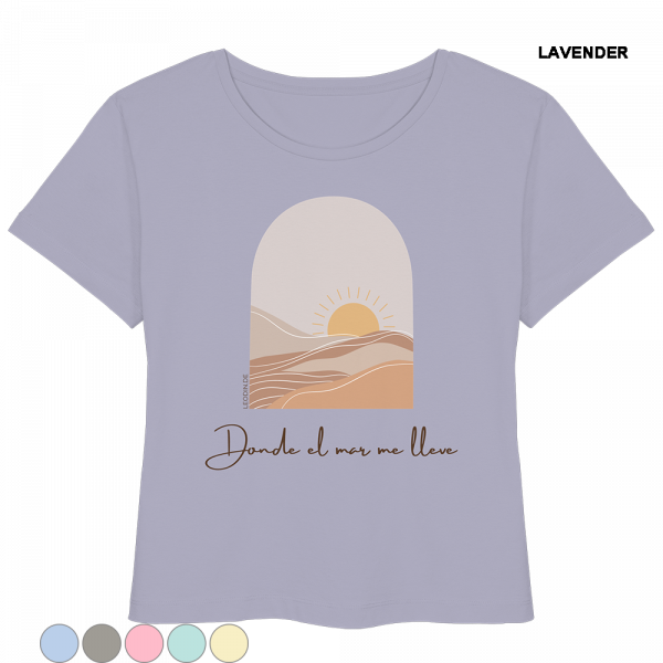 Lila Sommer Shirt Damen mit minimalistischem Sonnenuntergang Design