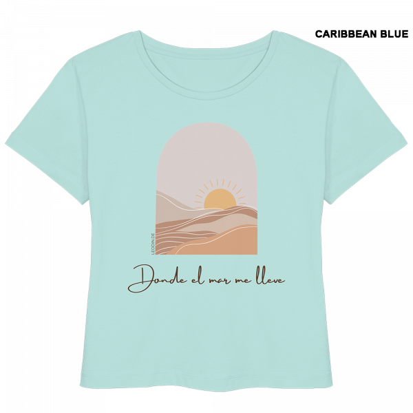 Türkises Sommer Shirt Damen mit Sonne Meer Motiv und Schriftzug