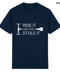 Dunkelblaues Fahrrad T-Shirt unisex mit lustigem Rennrad Spruch und Lenker Grafik