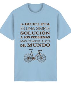 Hellblaues Cycling T-Shirt unisex mit minimalistischer Fahrrad Illustration und spanischem Statement
