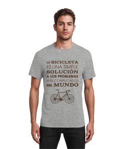 Männliches Model trägt graues Rennrad Shirt mit minimalistischer Fahrradgrafik