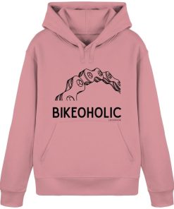 Rosa Fahrrad Hoodie unisex mit stylischer Fahrradkette und Bikeoholic Schriftzug