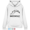 Weißer Bike Hoodie unisex mit minimalistischer Fahrradkette und „Bikeoholic“ Schriftzug