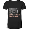 Schwarzes Bike Shirt mit V-Ausschnitt und „Great Minds Ride a Bike“ Fahrradmotiv