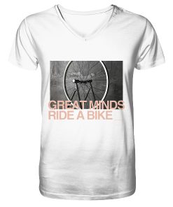 Weißes Fahrrad V-Neck Shirt mit minimalistischer Bike Grafik und inspirierendem Statement