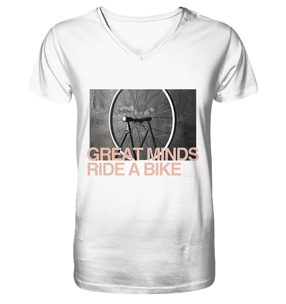 Weißes Fahrrad V-Neck Shirt mit minimalistischer Bike Grafik und inspirierendem Statement