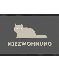 Katzen Fußmatte Miezwohnung Anthrazit mit heller Katze auf anthrazitfarbenem Hintergrund
