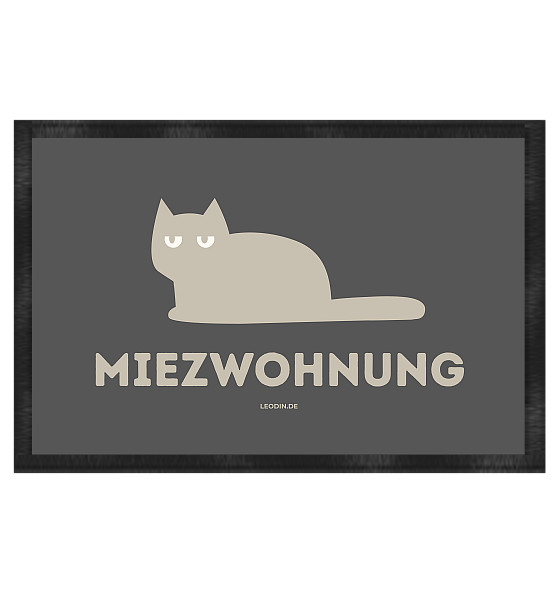 Katzen Fußmatte Miezwohnung Anthrazit mit heller Katze auf anthrazitfarbenem Hintergrund