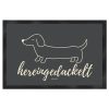 Hunde Fußmatte hereingedackelt Anthrazit mit minimalistischem Dackelmotiv