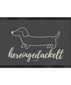 Hunde Fußmatte hereingedackelt Anthrazit mit minimalistischem Dackelmotiv