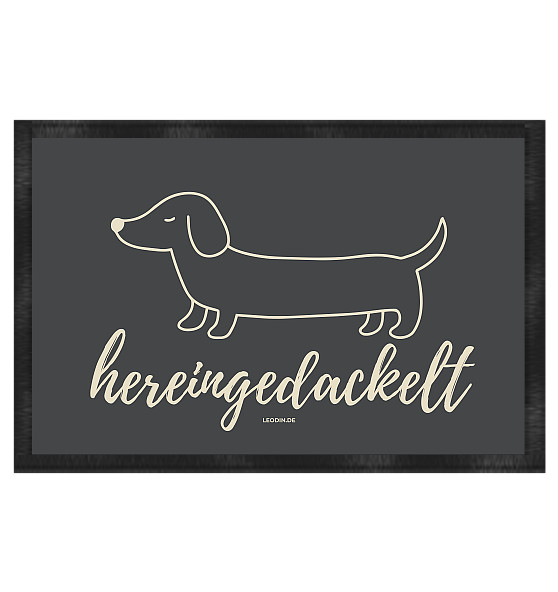 Hunde Fußmatte hereingedackelt Anthrazit mit minimalistischem Dackelmotiv