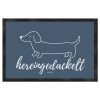 Hunde Fußmatte hereingedackelt Graublau mit stilisiertem Dackelmotiv