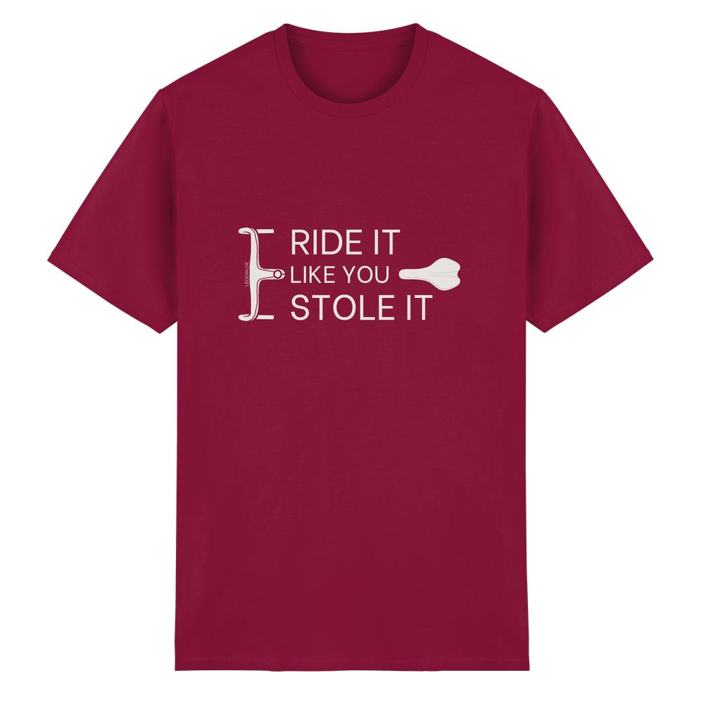 Rotes Fahrrad Shirt unisex mit Statement „Ride it like you stole it“ und Bike Design