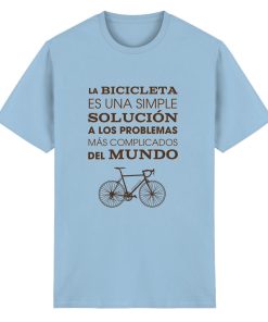 Hellblaues Cycling T-Shirt unisex mit minimalistischer Fahrrad Illustration und spanischem Statement