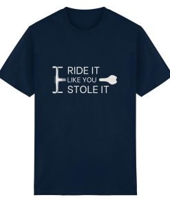Dunkelblaues Fahrrad T-Shirt unisex mit lustigem Rennrad Spruch und Lenker Grafik