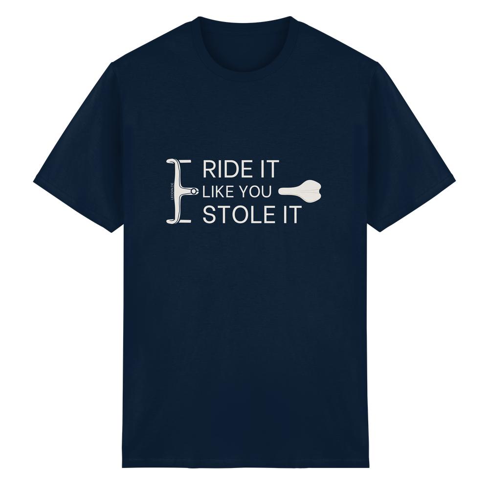 Dunkelblaues Fahrrad T-Shirt unisex mit lustigem Rennrad Spruch und Lenker Grafik