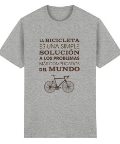 Graues Unisex Fahrrad Shirt mit spanischem Fahrrad Statement und stilisiertem Rennrad